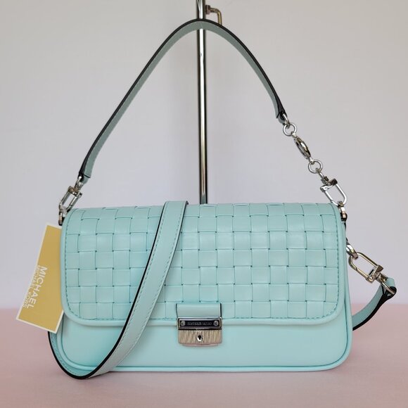 MICHAEL KORS Bradshaw Woven Smooth Leather Convertible Bag- Fair Aqua ⭐ - Picture 1 of 16